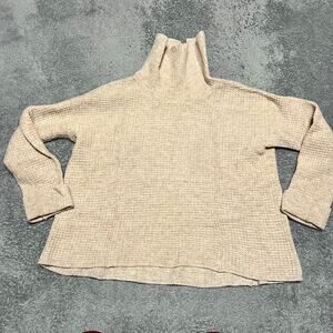Free People Sweater Womens Small Sidewinder Waffle Oversized Cream Cowl